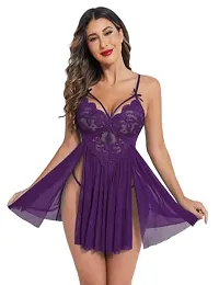 Classy Net Solid Baby Doll Dress-thumb2