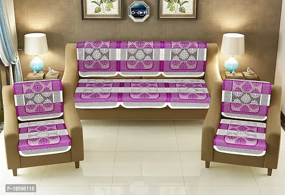 SSDN? Poly Cotton Net Fabric 5 Seater Sofa Cover Set, Anti Skid Fully Covered Multi Sofa Slip Cover for Living Room (New Lily, Purple)