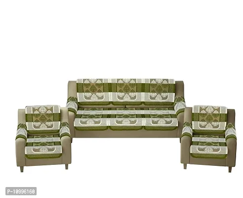 SSDN? Poly Cotton Net Fabric 5 Seater Sofa Cover Set, with arms, Anti Skid Fully Covered Multi Sofa Slip Cover for Living Room (New Lily, Olive/Green)-thumb2