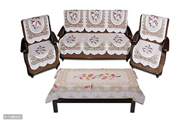 Advik Weaves Polyester 10 pcs Sofa Cover Set F-plus Table cover 5 Seater (Beige, Standard)