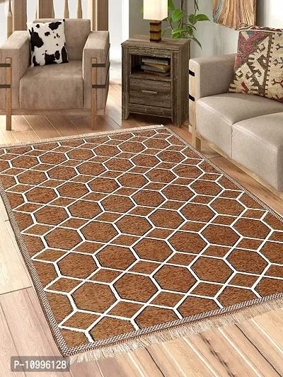 SSDN? Velvet Touch Living Room Carpet, Bedroom Carpet, Hall Carpet, Area Rug, Tapestry, Durries, Drawing Room Abstract Chenille Carpet -|60 inch x 84 inch |5 Feet x 7 Feet (Hexa-Cream Brown)
