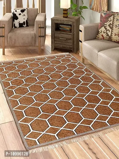 SSDN? Velvet Touch Living Room Carpet, Bedroom Carpet, Hall Carpet, Area Rug, Tapestry, Durries, Drawing Room Abstract Chenille Carpet -|60 inch x 84 inch |5 Feet x 7 Feet (Hexa-Cream Brown)-thumb0