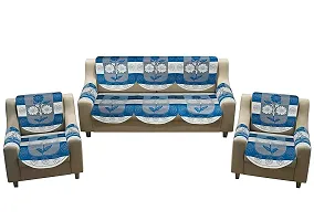 SSDN? Poly Cotton Net Fabric Floral, Abstract Design 3+1+1 Seater Sofa, with Arms Covers Set - 16 Pieces (Aqua, Lily)-thumb1