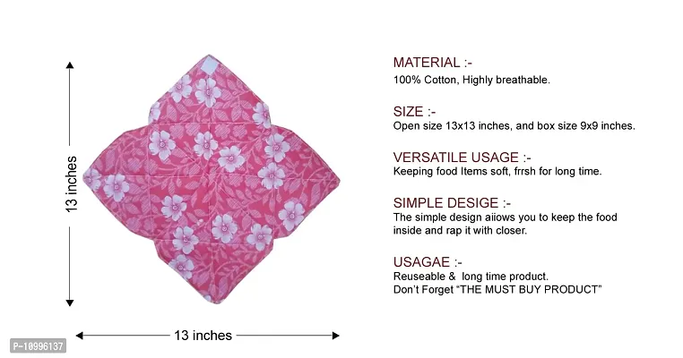 SSDN? Cotton Roti Cover/Chapati Cover/Traditional Roti Rumals (Assorted Color  Design) - Set of 8, Square-thumb2