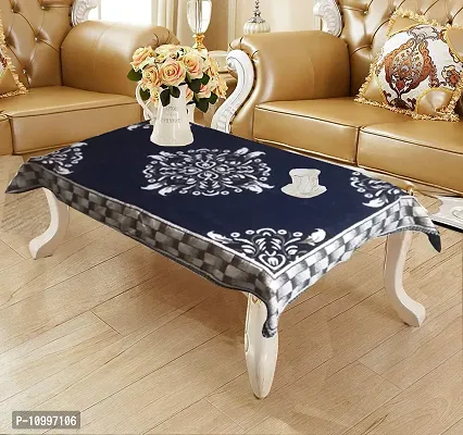 SSDN? Self Design Velvet Chenille 4 Seater Table Cover and Table Cloth for Center Table (36x54) Pack of 1(Big Flower-Blue)-thumb0