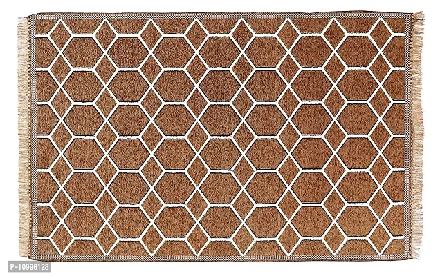 SSDN? Velvet Touch Living Room Carpet, Bedroom Carpet, Hall Carpet, Area Rug, Tapestry, Durries, Drawing Room Abstract Chenille Carpet -|60 inch x 84 inch |5 Feet x 7 Feet (Hexa-Cream Brown)-thumb2