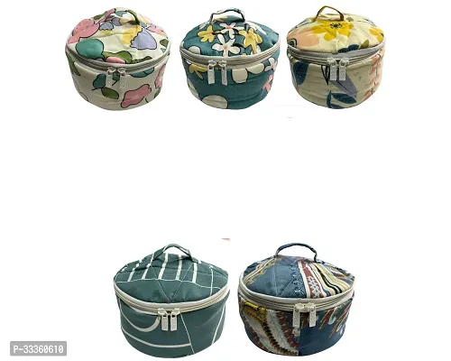 Cotton Cloth Box Roti Chapati Cover With Zipper Size 8x8x4in Assorted Color and Design Set of 5-thumb0