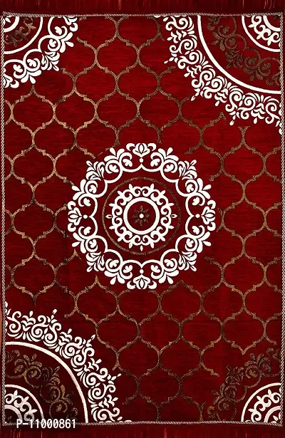 SSDN? Designer Superfine Exclusive Chenille Yarn Velvet Carpet | Area Rug| Tapestry| Living Room Carpet| Durries| Drawing Room Chenille Carpet -|60 inch x 84 inch |5 Feet x 7 Feet (Maroon Pdmas)-thumb2