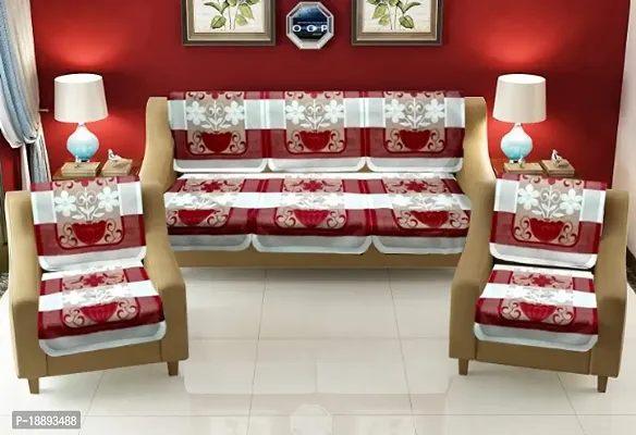 SSDN Premium Quality Plant Design Poly cotton 5 Seater Sofa Cover ,Maroon-10 pcs