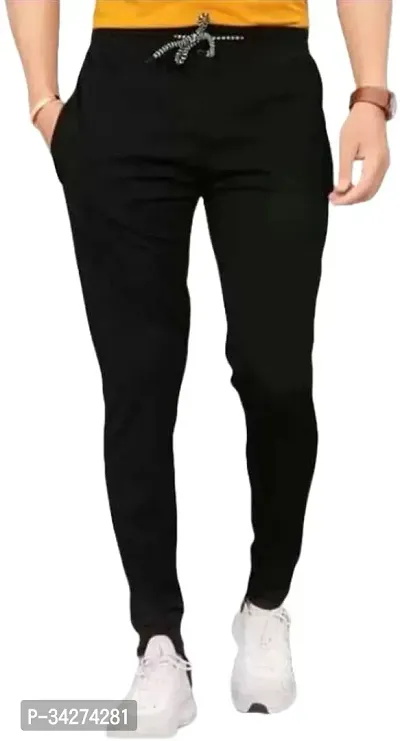 Stylish Black Polyester Regular Track Pants For Men-thumb0