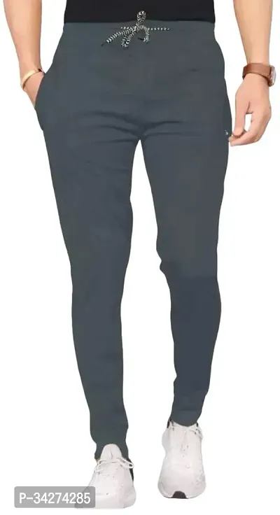 Stylish Grey Polyester Regular Track Pants For Men-thumb0