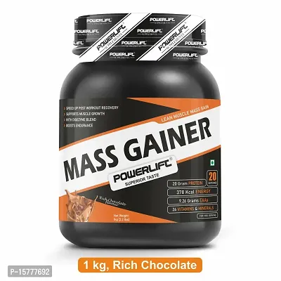 PowerLift Muscle Mass Gainer (1kg, Rich Chocolate) High Protein Gainer For Muscles Gain-thumb0
