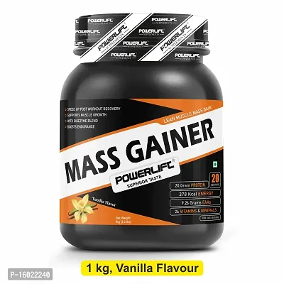 PowerLift Muscle Mass Gainer Protein Powder with Shaker (1kg Vanilla) High Protein Gainer For Muscles Gain | With Digezyme Blend, added Multivitamins  Minerals-thumb0