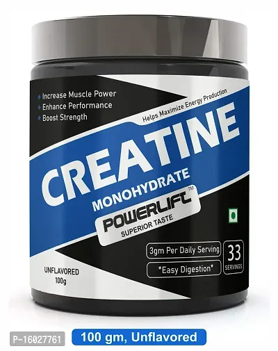 PowerLift Creatine Monohydrate (100gm Unflavored) Muscle Repair  Recovery, 33 servings OF Creatine