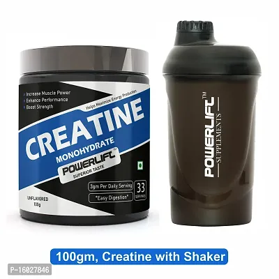 PowerLift Creatine Monohydrate with Shaker(100gm Unflavored) Muscle Repair  Recovery, 33 servings OF Creatine