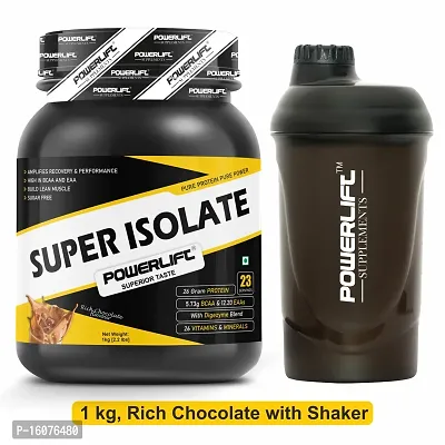 PowerLift Super Isolate With Shaker (1kg, Rich Chocolate) 26g Isolate Whey Per Scoop, Raw Whey From USA, with Vitamins  Digezyme blend, Sugar Free, Gluten Free, Lactose Free, Whey Protein Isolate