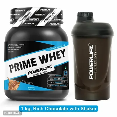 PowerLift Prime Whey Protein 1Kg With Shaker (Rich Chocolate) 24g Protein per serving with Digestive Enzymes, Vitamin  Minerals, No Added Sugar, Improved Strength, Faster Recovery  Muscle Building
