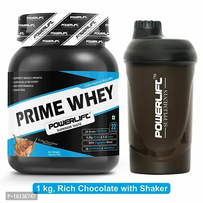 PowerLift Prime Whey Protein 1Kg With Shaker (Rich Chocolate) 24g Protein per serving with Digestive Enzymes, Vitamin  Minerals, No Added Sugar, Improved Strength, Faster Recovery  Muscle Building-thumb0