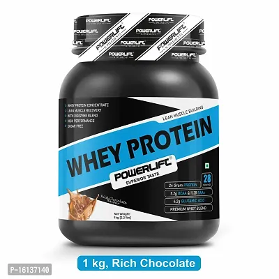Powerlift 100% Whey Protein Concentrate 1kg (Rich Chocolate) 24g Protein, 5.2g BCAA with Enzyme Blend, Sugar Free, Gluten Free, Faster Recovery  Muscle Building