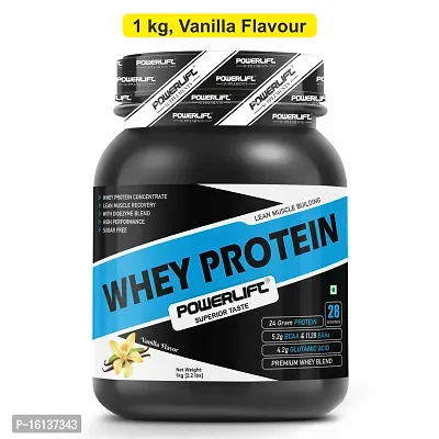 Powerlift 100% Whey Protein Concentrate 1kg (Vanilla) 24g Protein, 5.2g BCAA with Enzyme Blend, Sugar Free, Gluten Free, Faster Recovery  Muscle Building