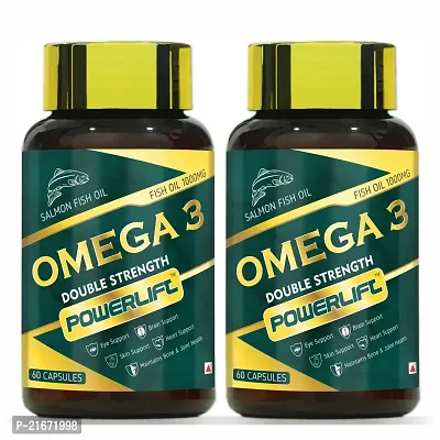 PowerLift Omega 3-1000mg Fish Oil Double Strength (120 capsule, Pack of 2) 360 EPA  240 DHA For Healthy Heart, Brain, Bones, Joint Care  Eye Health | High Strength DHA and EPA | 4 Month Supply, Omeg