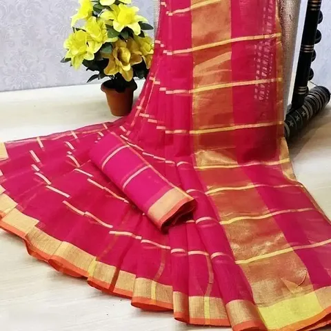 Kota Doriya Zari Woven Sarees with Blouse Piece