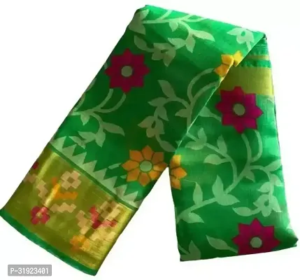 Stylish Green Cotton Printed Saree With Blouse Piece For Women-thumb0