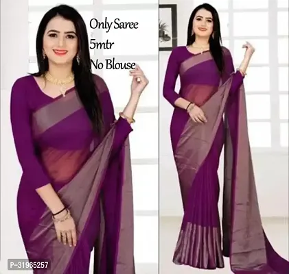 Beautiful Purple Chiffon Solid Saree For women-thumb0