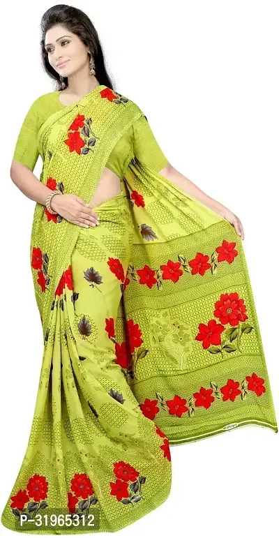 Beautiful Green Georgette Printed Saree with Blouse Piece For women-thumb0