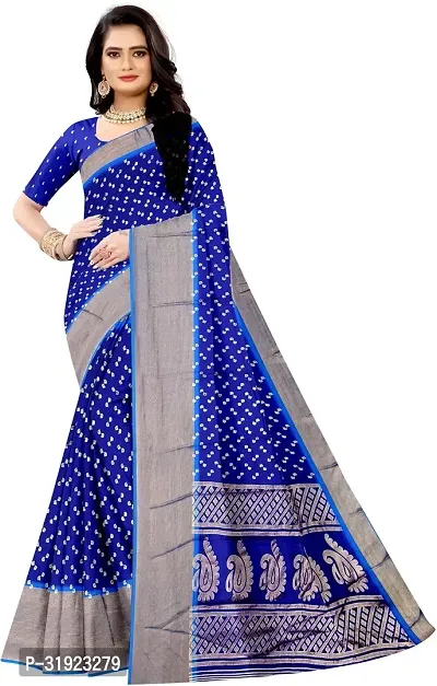 Stylish Blue Art Silk Printed Saree With Blouse Piece For Women