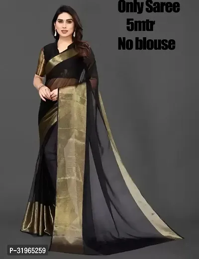 Beautiful Black Chiffon Solid Saree For women-thumb0