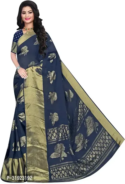 Stylish Navy Blue Chiffon Printed Saree With Blouse Piece For Women-thumb0