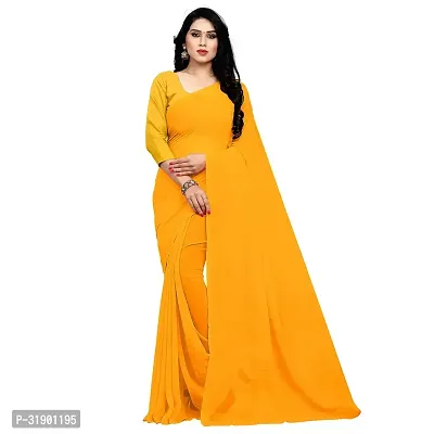 Stylish Yellow Georgette Saree With Blouse Piece For Women-thumb0