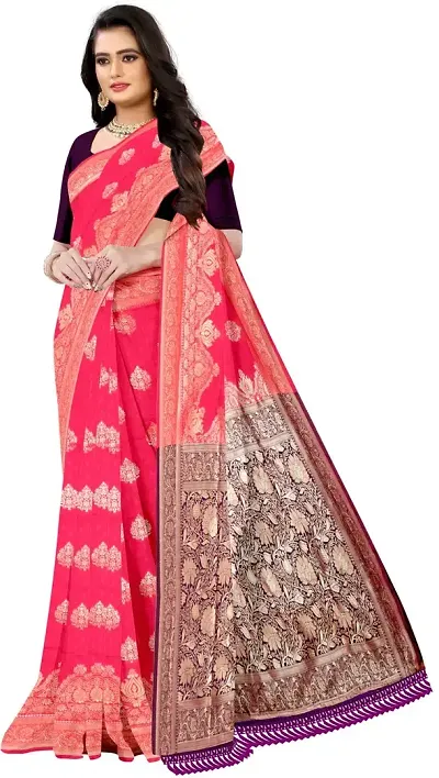 Stylish Silk Blend Woven Design Saree with Blouse piece For Women