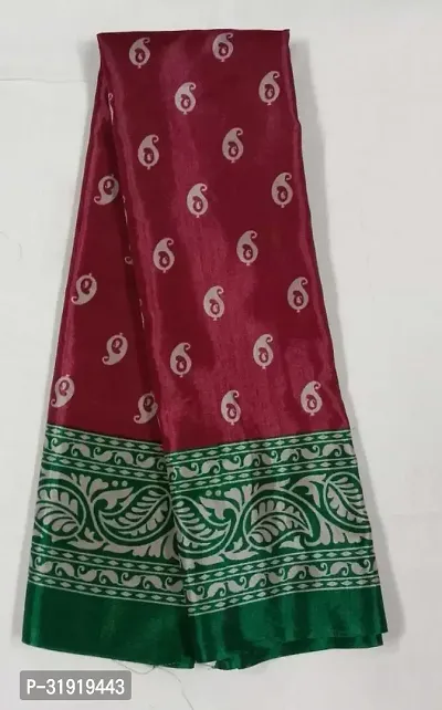 Stylish Brown Cotton Blend Printed Saree With Blouse Piece For Women