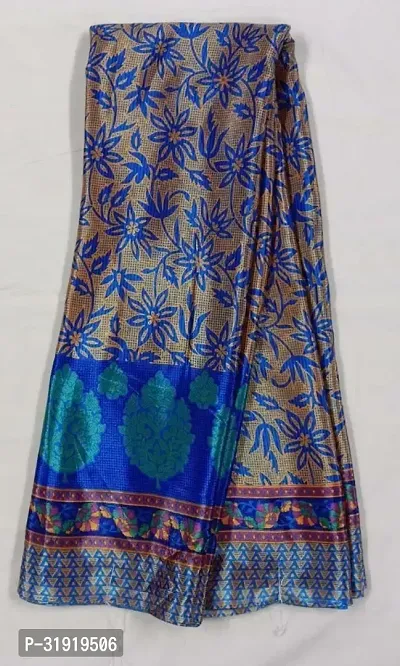 Stylish Blue Crepe Printed Saree With Blouse Piece For Women