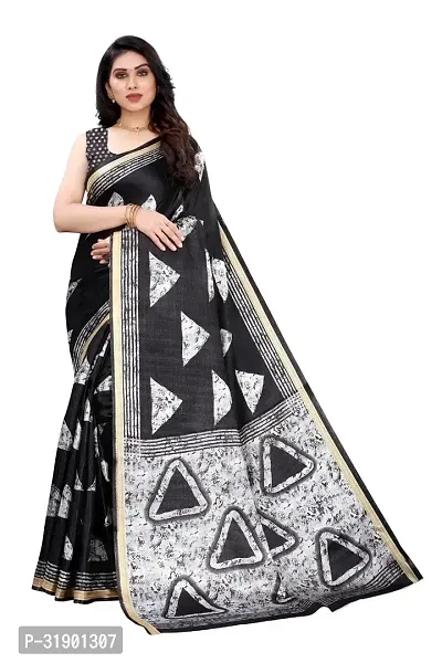 Stylish Black Cotton Saree With Blouse Piece For Women-thumb0