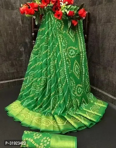 Stylish Green Cotton Printed Saree With Blouse Piece For Women-thumb0