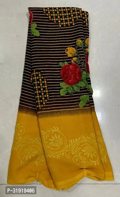 Stylish Yellow Georgette Printed Saree With Blouse Piece For Women-thumb0