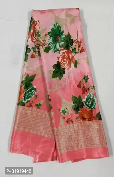 Stylish Pink Cotton Blend Printed Saree With Blouse Piece For Women