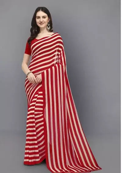 Stripe Printed Georgette Saree with Running Blouse