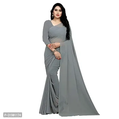 Stylish Grey Georgette Saree With Blouse Piece For Women-thumb0