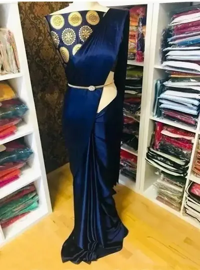 Plain Satin Saree With Brocade Blouse Piece