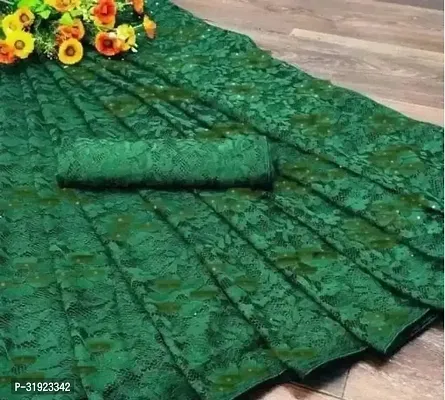 Stylish Green Net Printed Saree With Blouse Piece For Women-thumb0