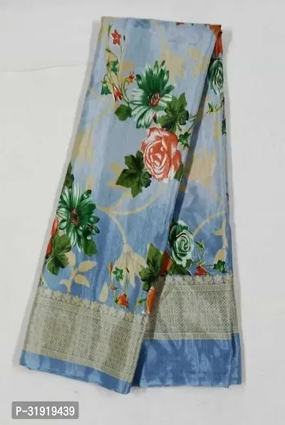 Stylish Grey Cotton Blend Printed Saree With Blouse Piece For Women