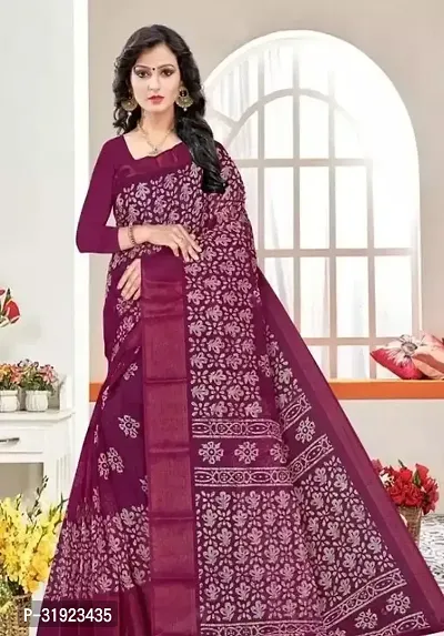 Stylish Purple Cotton Printed Saree With Blouse Piece For Women-thumb0