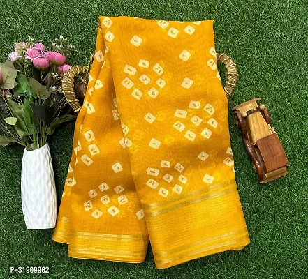 Stylish Yellow Cotton Blend Saree With Blouse Piece For Women-thumb0