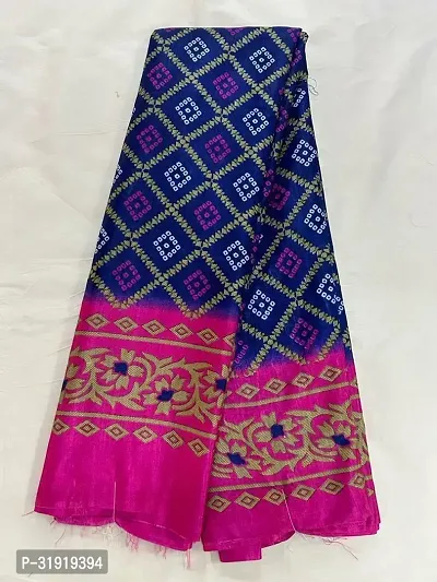 Stylish Blue Cotton Silk Printed Saree With Blouse Piece For Women