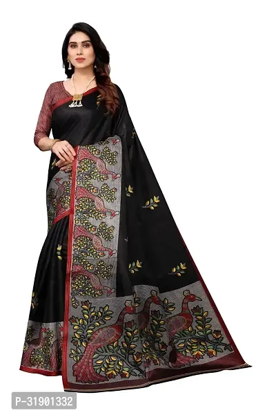 Stylish Black Art Silk Saree With Blouse Piece For Women-thumb0