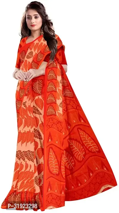 Stylish Orange Chiffon Printed Saree With Blouse Piece For Women-thumb0